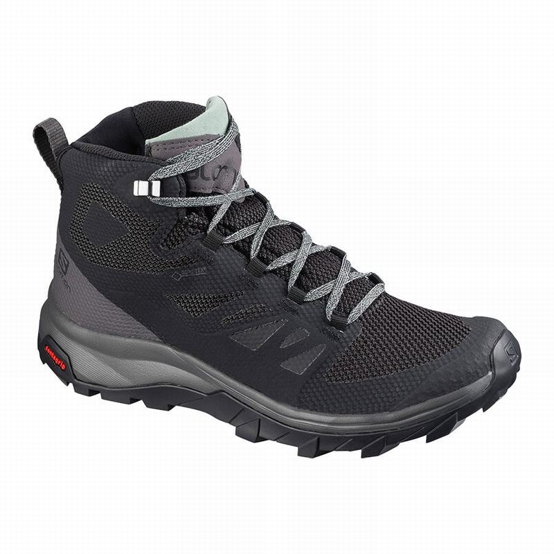 Buty Turystyczne Damskie Salomon OUTLINE MID GORE-TEX - Czarne / Zielone - Polska (139-DNFLHG)